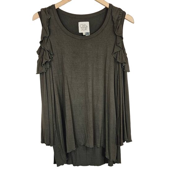 Chaser Bell  Sleeve Cold Shoulder Long Sleeve Top Olive Green Women's Medium - Picture 2 of 9